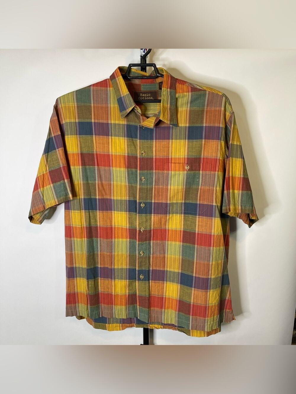 Basic Options Orange Plaid Shirt Size 2XL Men’s 100% Cotton